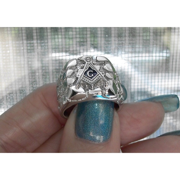 STAINLESS STEEL Men’s Masonic Nugget Ring - Picture 6 of 12
